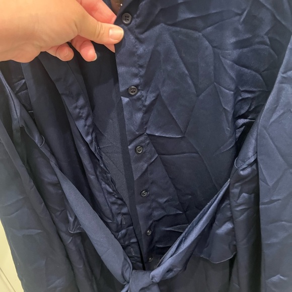 NWT SZ 16 maternity Boohoo Midnight Blue navy Satin button down midi dress - Picture 5 of 11